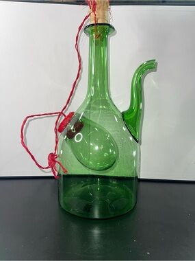 Source Unknown Green Glass Oil Cruet with Pour Spout